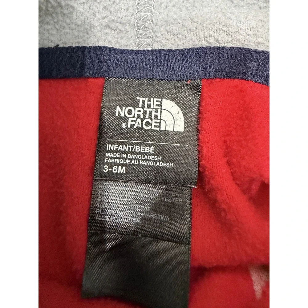 The North Face Unisex Toddler One Piece Logo Red Grey Fleece Romper 3-6 Month